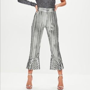 Missguided Silver Pleated Frill Pants